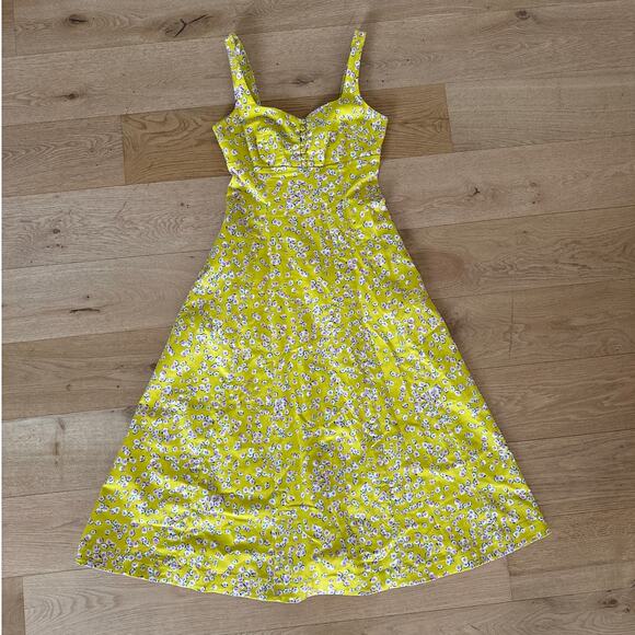 Nicholas - Kiki Midi Dress in Hastings Floral Yellow Pink &...